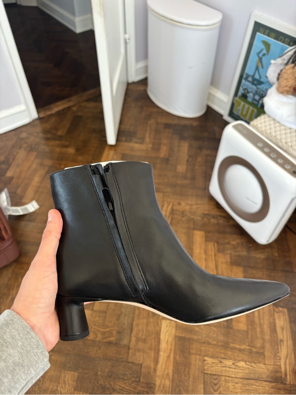 Vince Black Pointed Toe Ankle Boots with Low Heel - Picture 3 of 5